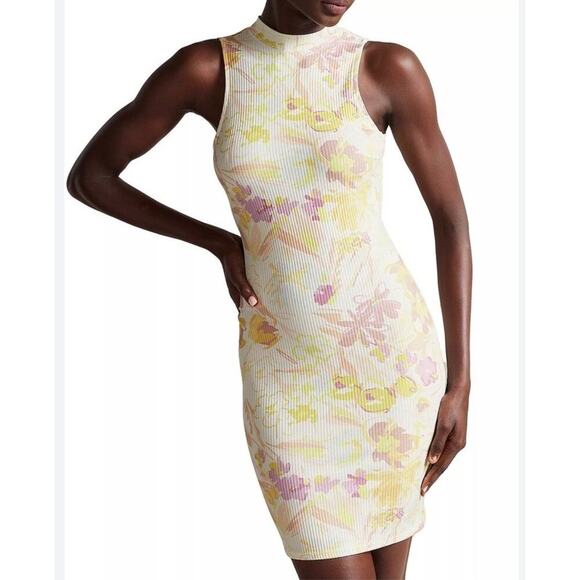 Ted Baker Effi Cutout Twist Bodycon mini Dress size 6 floral pastel sleeveless - Picture 1 of 6